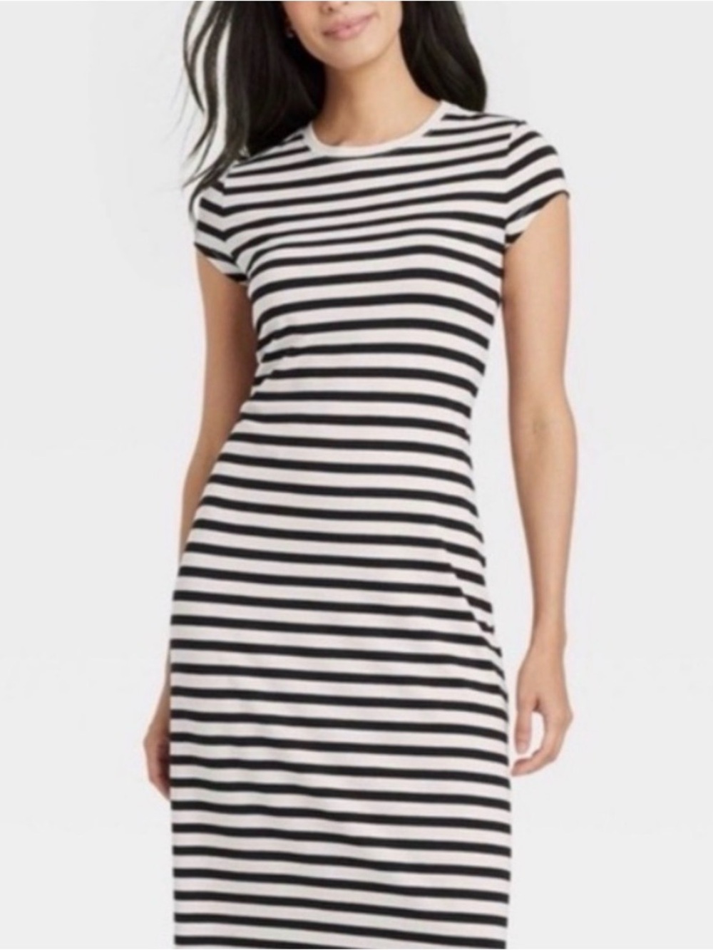 a new day Black and White Striped Short Sleeve Maxi Dress